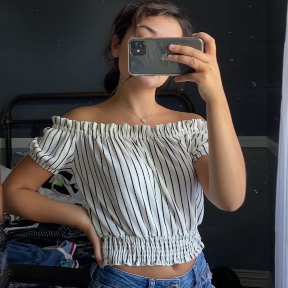 Striped off the shoulder shirt